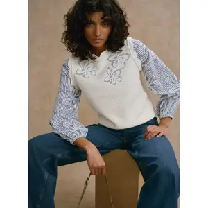 Mint Velvet Neutral Cotton Blend Striped Layered Jumper